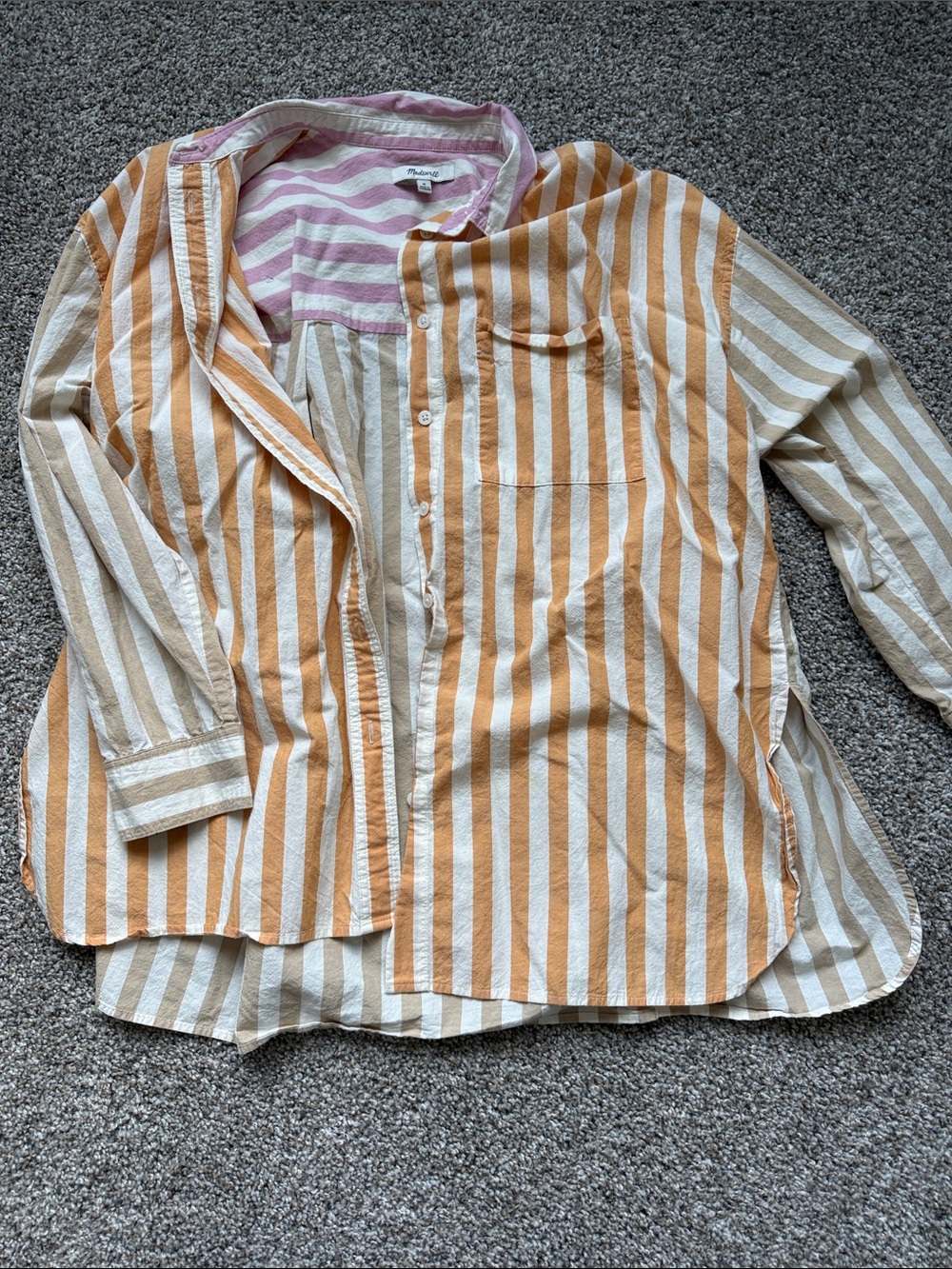 Madewell Striped Button-Down Shirt - orange & cream
